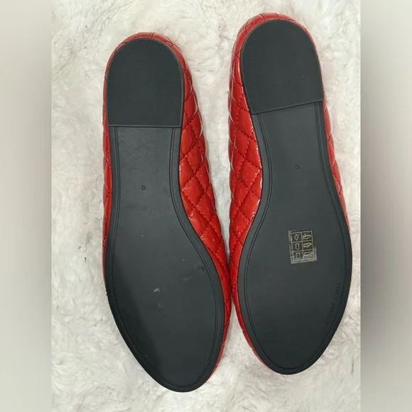 NWT Tory Burch Quinn Quilted Leather Ballet Flats in Red with Gold Logo - Picture 5 of 5